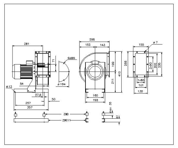 Ventilator centrifugal TEM 01-0160-2W-08