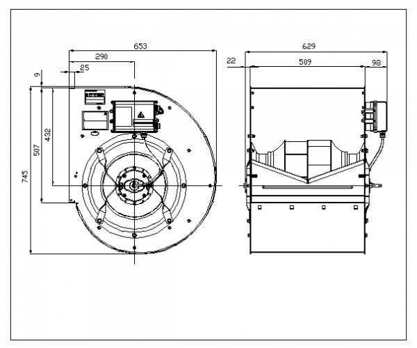 Ventilator centrifugal incorporabil RDP 450 EC motor 5,6 kW 3~400 V