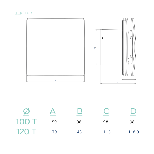 Extractor Axial Premium Tekstur 100 T Casals – 90 m³/h, Timer Integrat și Panou Texturat Dublu