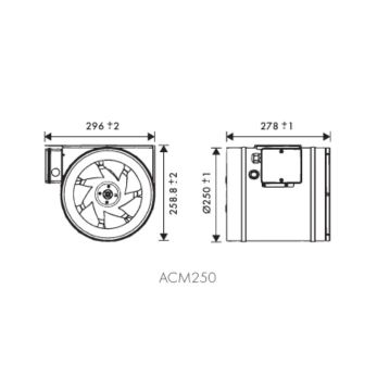 Vent-Axia ACM 250 — industrial mixed flow inline fan 1,620 m³/h, IP54, galvanised metal housing