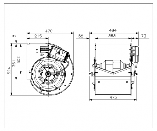 Ventilator centrifugal incorporabil RDP 280 EC motor 1,1 kW 