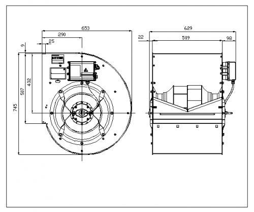 Ventilator centrifugal incorporabil RDP 400 EC motor 2,3 kW 3~400 V