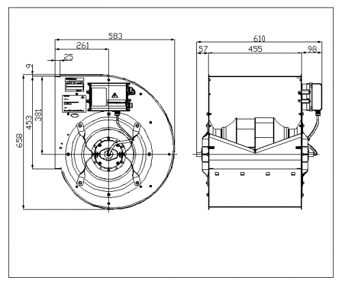 Ventilator centrifugal incorporabil RDP 355 EC motor 1,1 kW