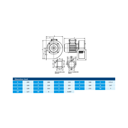 Ventilator centrifugal ATEX - MBX 16/6 T2 0,37kW Zone 2 (Ex ec IIC T3 Gc)
