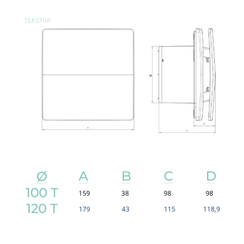 Extractor Axial Premium Tekstur 100 T Casals – 90 m³/h, Timer Integrat și Panou Texturat Dublu